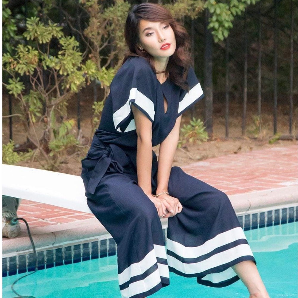 Eva Franco Watson stripe jumpsuit in Navy